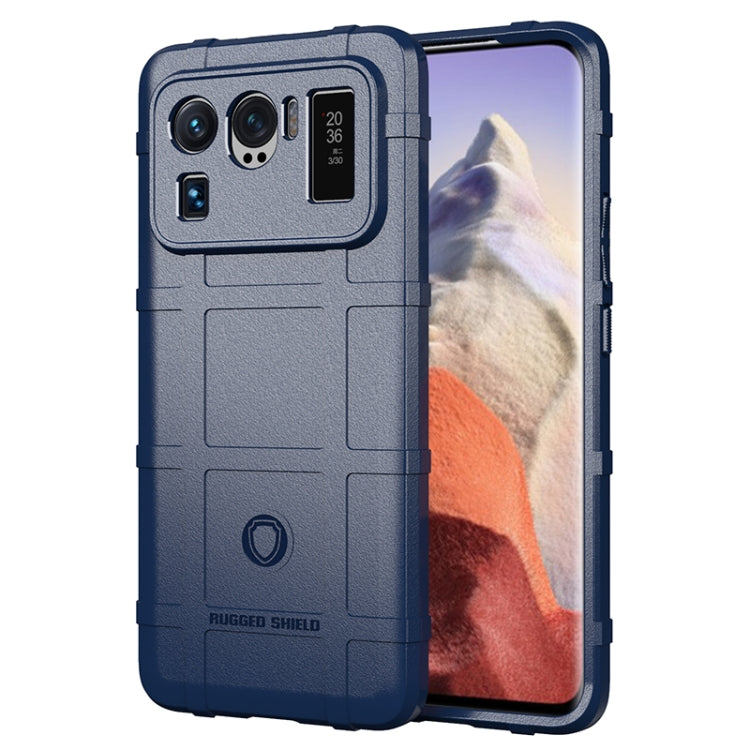Shockproof TPU phone case, blue rugged back with triple-camera cutout and side ports