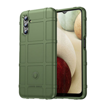 Shockproof TPU phone case, green rugged back with camera cutouts and raised bezel