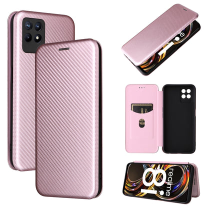 Pink carbon fiber texture magnetic flip phone case with card slot for OPPO Realme 8i