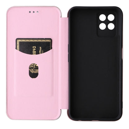 Pink magnetic flip phone case with card slot, showing inner pocket and rear cover for OPPO Realme 8i
