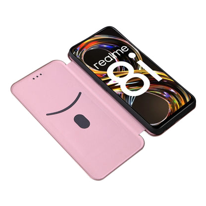 Pink magnetic flip wallet phone case with carbon fiber texture and card slot for OPPO Realme 8i
