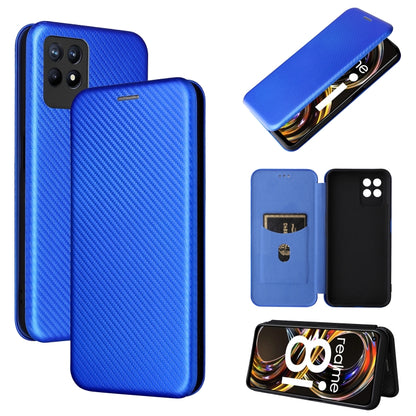 Blue carbon fiber texture magnetic flip phone case with card slot for OPPO Realme 8i