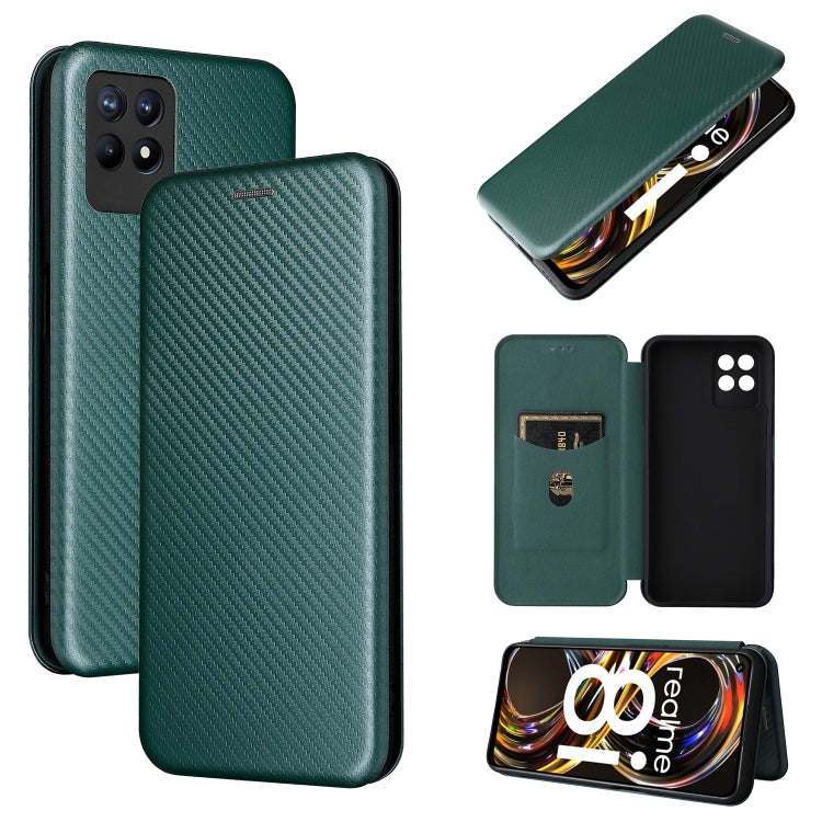 Green carbon fiber texture magnetic flip phone case with card slot for OPPO Realme 8i