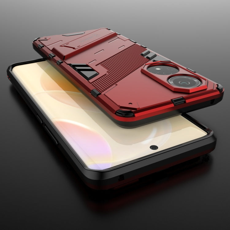 Red armored phone case with raised camera cutouts and shockproof edges