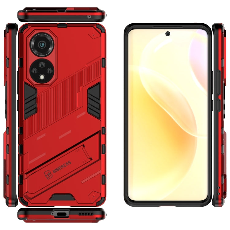 Red phone case set showing back armor and front bumper for screen protection