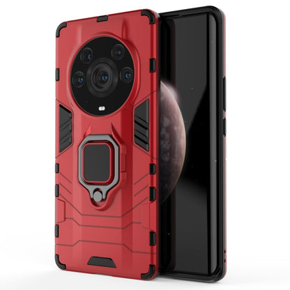 Red rugged phone case with magnetic ring holder and camera protection