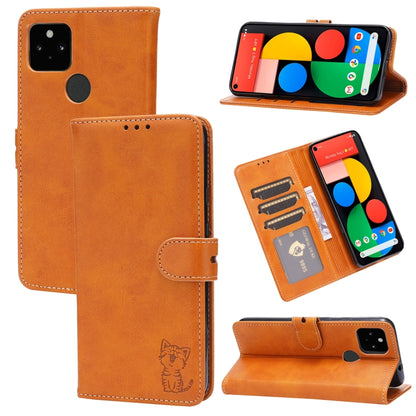Orange embossed cat flip leather wallet case with card slots and stand holder