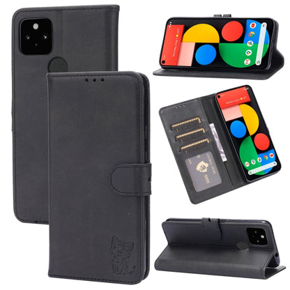 Dark grey embossed cat flip leather wallet case with card slots and stand holder