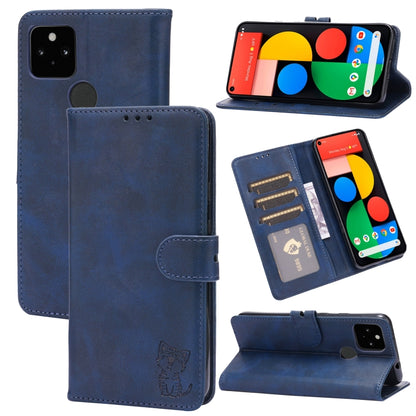 Navy blue embossed cat flip leather wallet case with card slots and stand holder