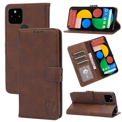 Brown embossed cat leather flip phone wallet with card slots and stand