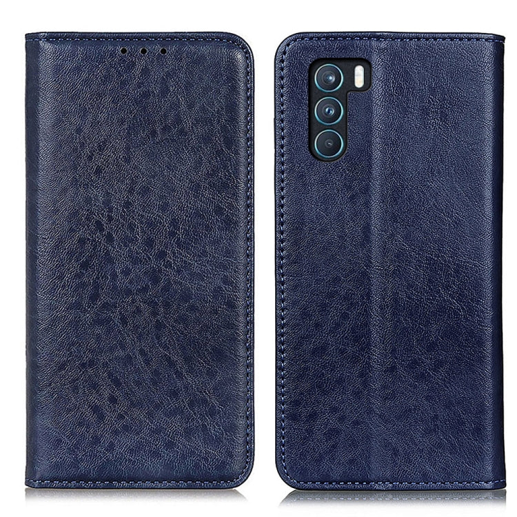 Blue textured flip wallet case with camera cutout and top speaker holes