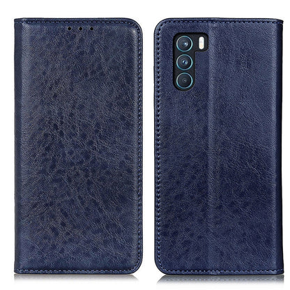 Blue textured flip wallet case with camera cutout and top speaker holes