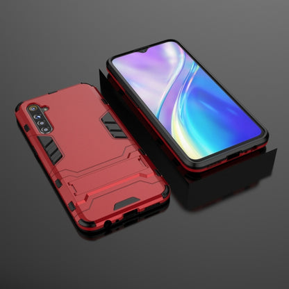 Red shockproof phone case with holder, armored back and raised corner protection