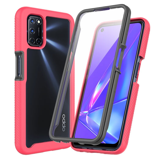Red shockproof phone case with clear screen film, textured grip, and camera cutouts