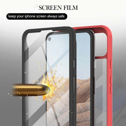 Red shockproof phone case with built-in screen protector film over the front
