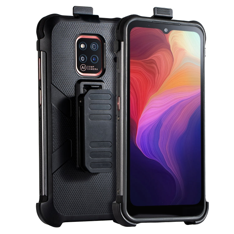 Black protective phone case with camera cutout and kickstand-like back plate