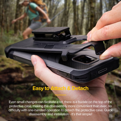 Black protective phone case with side buttons and raised bumper edges