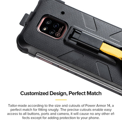 Black rugged phone case with camera guard and yellow back-clip attachment