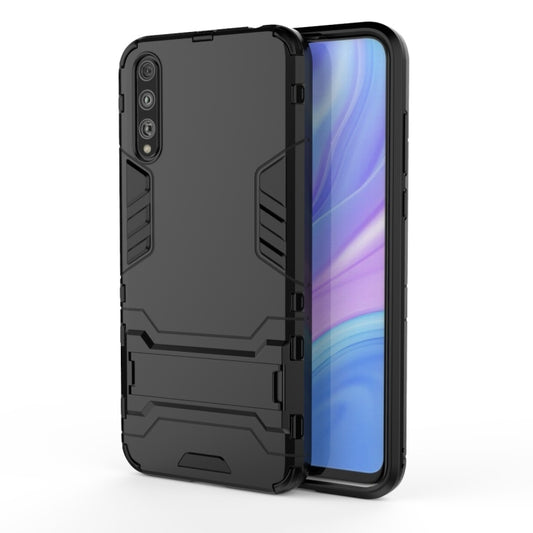 Rugged shockproof phone case in black PC+TPU, with raised edges and cutouts