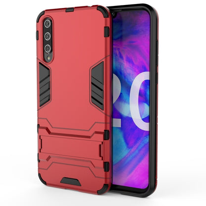 Red rugged protective phone case with shock-absorbing corners and side buttons