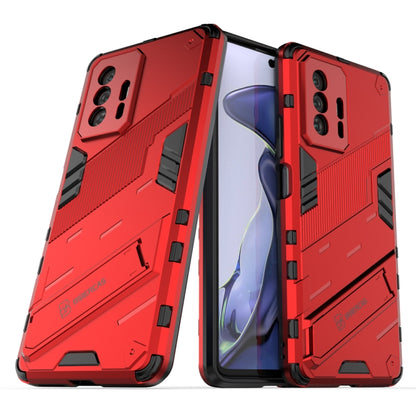 Red rugged 2-piece phone case with shockproof bumper and camera cutouts