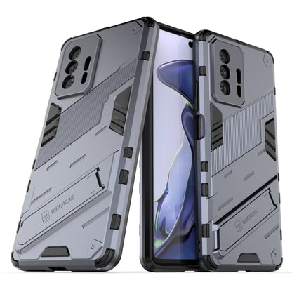 Gray rugged phone case with shockproof bumper and raised camera protection