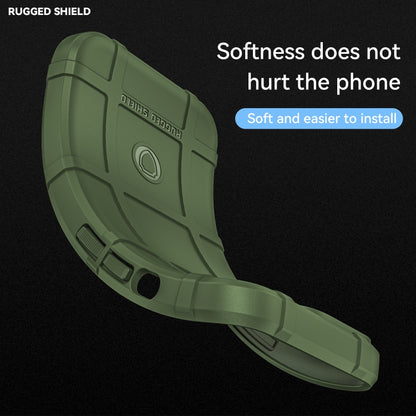 Green rugged TPU phone case with flexible bumper sides and camera lens cutout