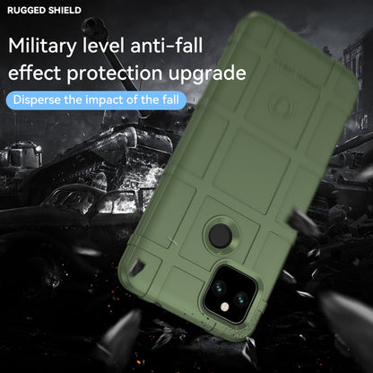 Green rugged TPU phone case with raised camera guard and shock-absorbing bumper edges