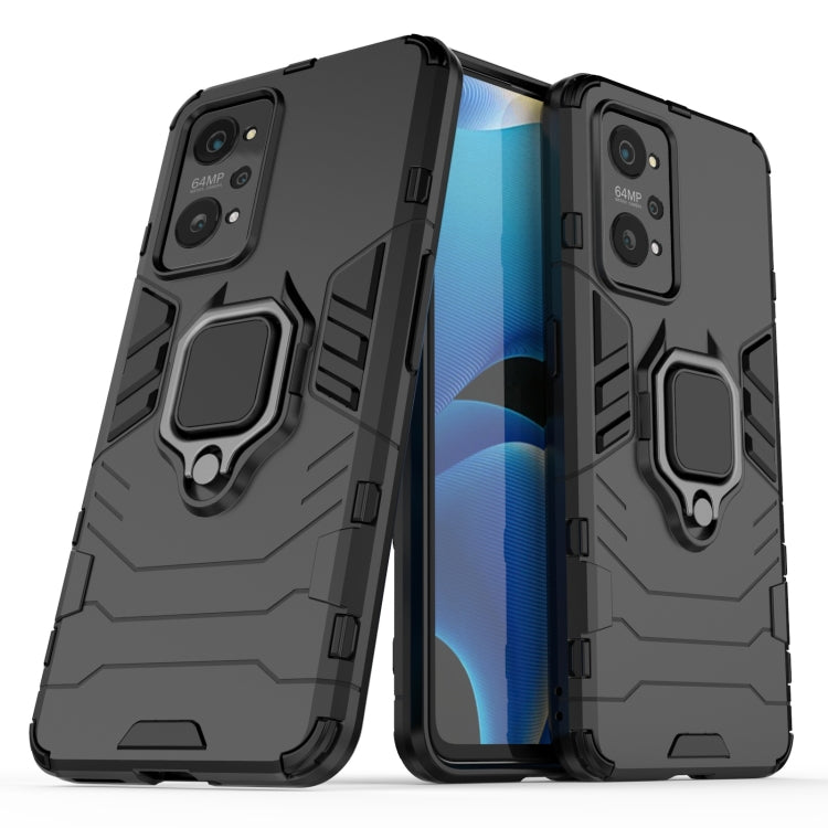 Shockproof black protective case with TPU bumper and magnetic ring holder, phone shown