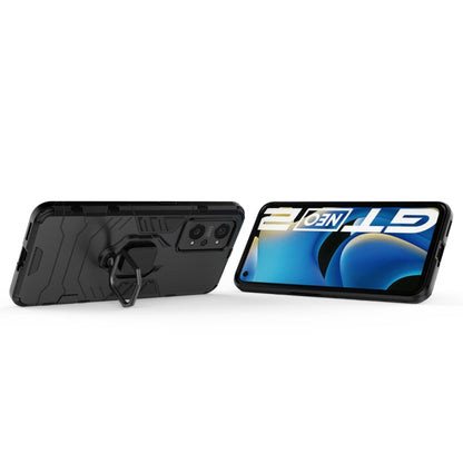 Shockproof black phone case with magnetic ring holder and kickstand-style back grip