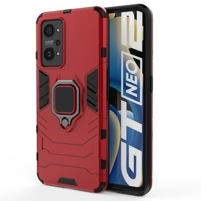 Shockproof red phone case with TPU bumper and magnetic ring holder; front and back