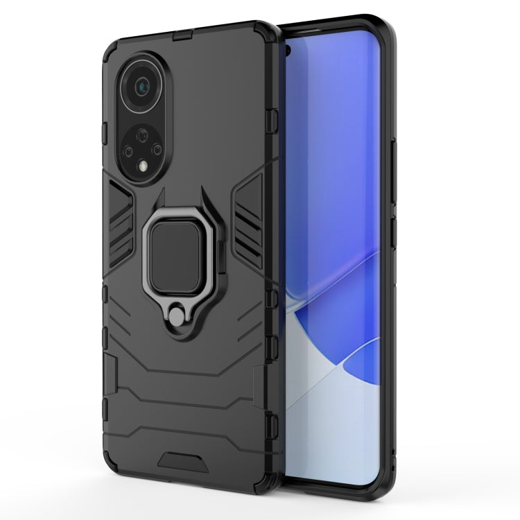 Shockproof dark phone case with magnetic ring holder, TPU bumper edges and camera cutouts