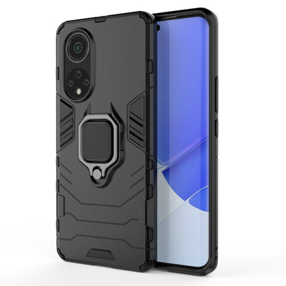 Shockproof dark phone case with magnetic ring holder, TPU bumper edges and camera cutouts