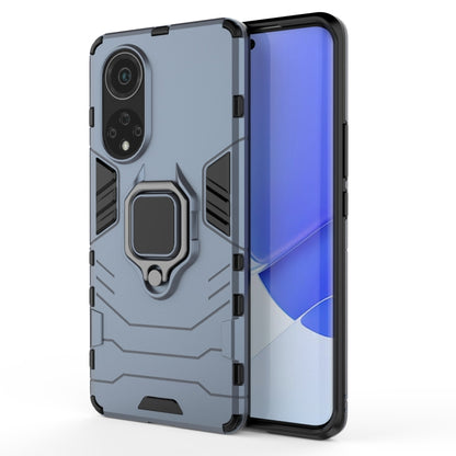 Shockproof phone case with magnetic ring holder, dark blue, front cover visible