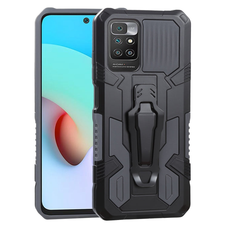 Shockproof phone case with rugged armor design, black with gray accents, kickstand grip