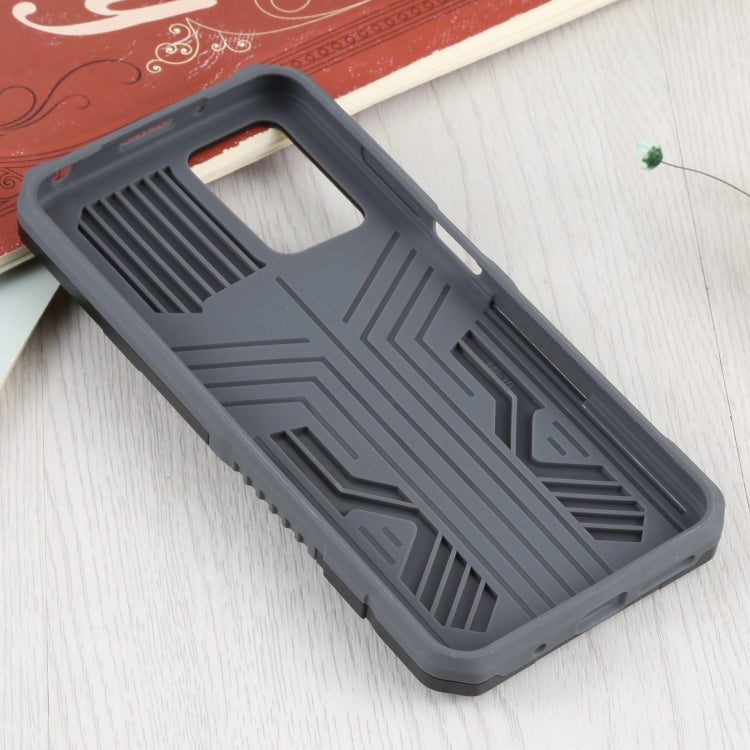 Protective shockproof phone case, dark gray with textured vent panels and bumper corners