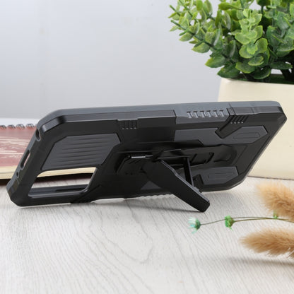 Shockproof phone case with kickstand, black with textured panels and side cutouts