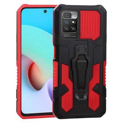 Shockproof protective phone case with rugged black and red armor detail