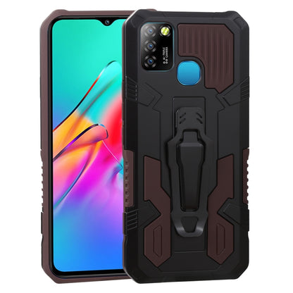 Rugged protective phone case, black with brown accents and raised armor bumper design