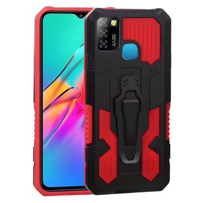 Shockproof protective phone case with rugged black armor and red accents