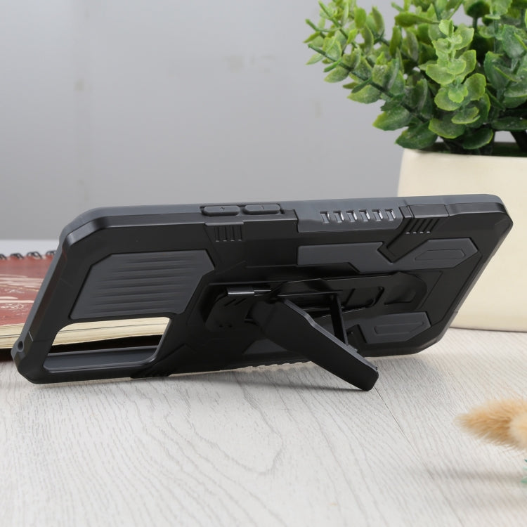 Rugged dark phone case with side ports and stand, shockproof TPU+PC armor shell