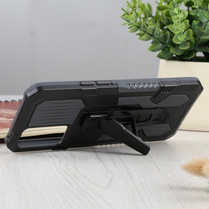 Rugged dark phone case with side ports and stand, shockproof TPU+PC armor shell