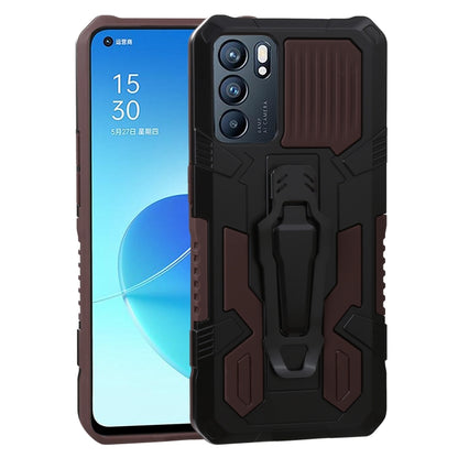 Rugged shockproof phone case for OPPO Reno6, brown accent PC+TPU armor shell