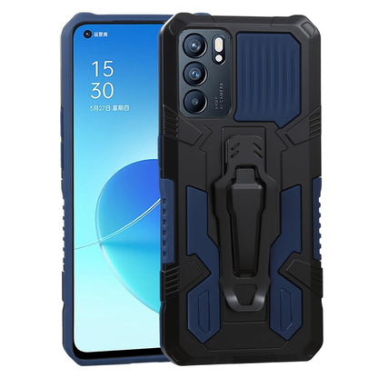 Rugged shockproof phone case for OPPO Reno6, blue accent PC+TPU armor shell
