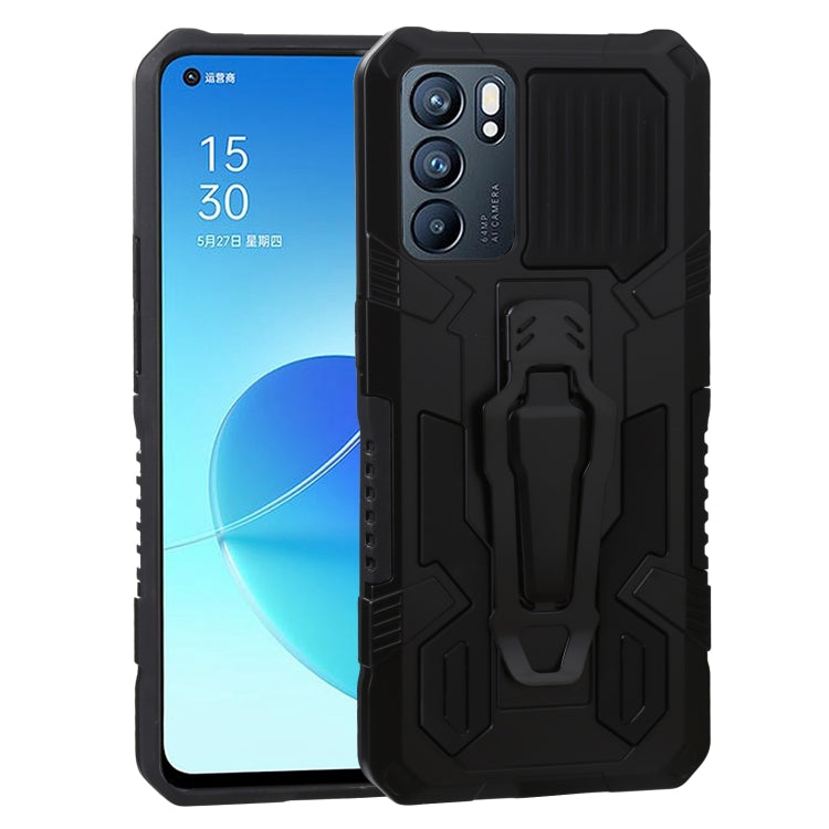 Rugged shockproof phone case for OPPO Reno6, black PC+TPU armor shell