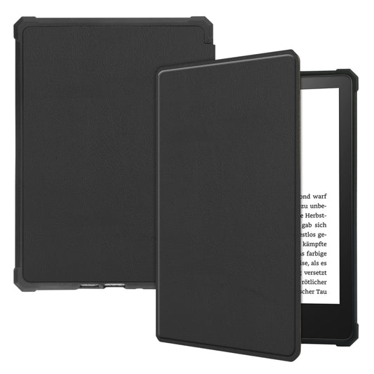 Black horizontal flip tablet case with textured cover and protective back shell.