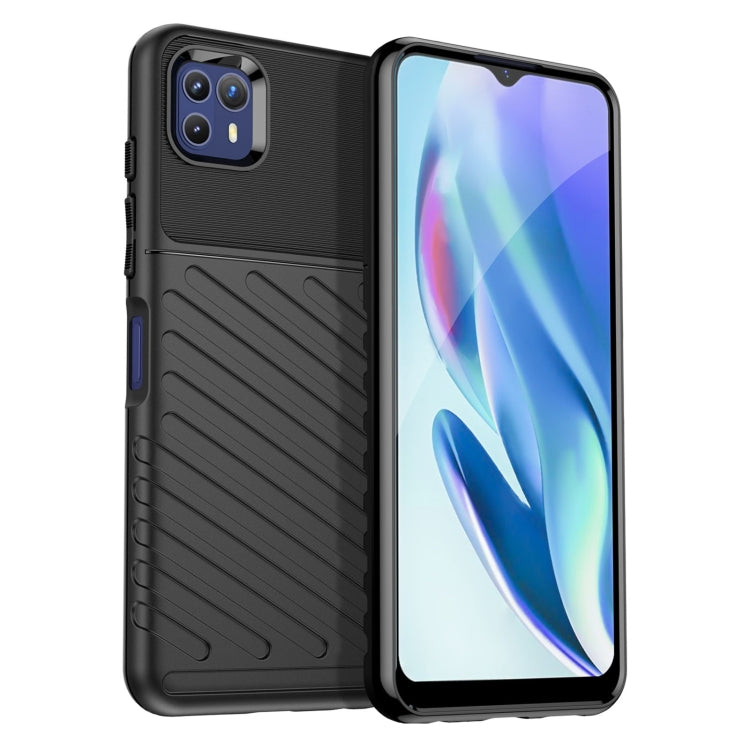 Black shockproof TPU phone case with textured grip and camera cutout