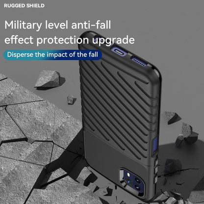 Black shockproof TPU phone case with rugged shock-absorbing ribbed design