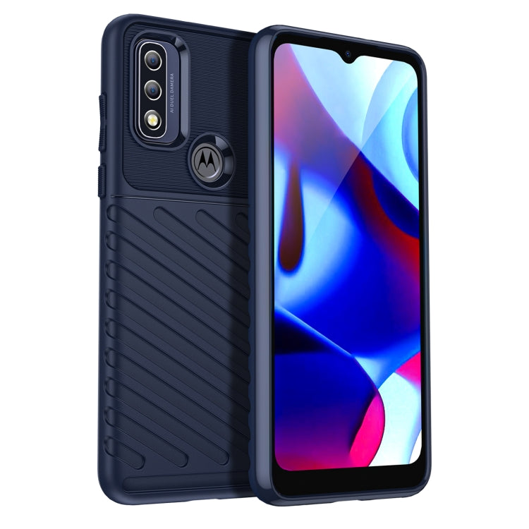 Blue shockproof TPU phone case with ridged texture and camera lens openings