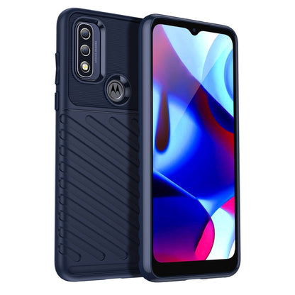 Blue shockproof TPU phone case with ridged texture and camera lens openings